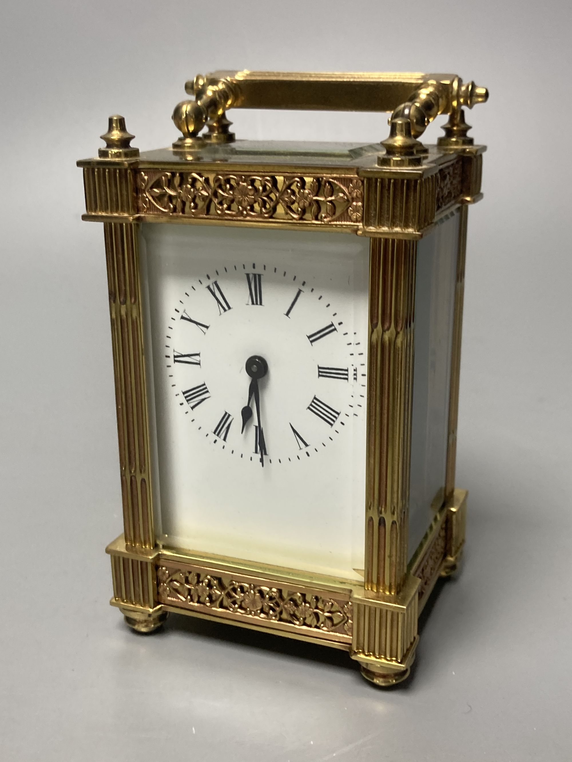 An early 20th century French brass carriage timepiece, 13cm